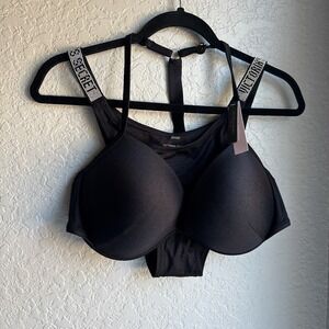 Victoria's Secret Shine Straps Black Swimsuit Bikini Set Rhinestone Size XL